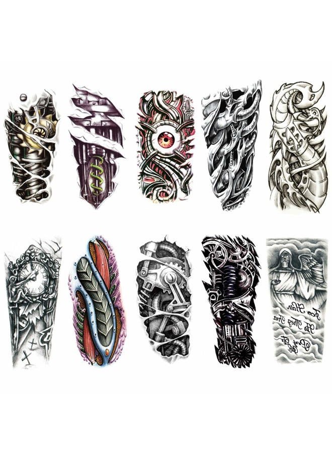 Ooopsiun 10 Sheets Large Temporary Tattoos For Men Adults, Punk Mechanical Waterproof Arm Fake Tattoos For Men - Image 1