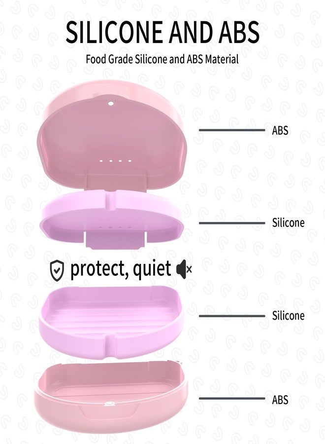 HEMILAB 2 Pack Retainer Case, Slim Aligner Case with Vent Holes and Silicone Liner, Compatible with Invisalign, Includes Removal Tool, Brush, Chews, Pink - Image 5