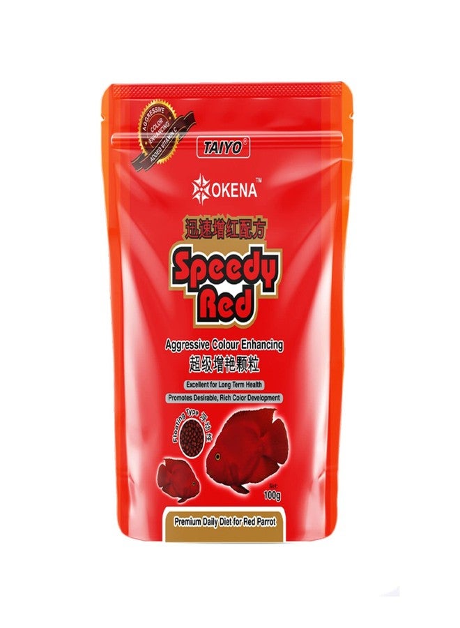 TAIYO Okena Speedy Red Pouch, Aggressive Colour Enhancing Formula, Premium Daily Diet for Red Parrot Fish, Flotting Type pellets,100g