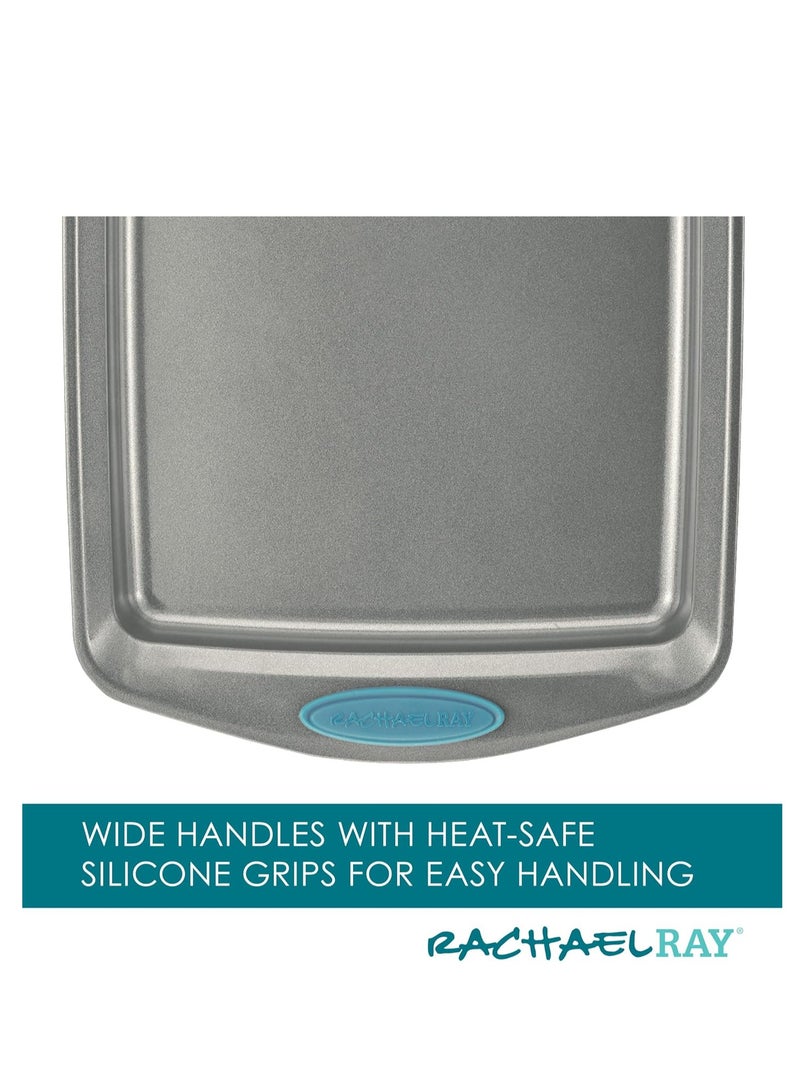 Rachael Ray Bakeware Nonstick Cookie Pan Set, 3-Piece, Gray with Agave Blue Grips - Image 3