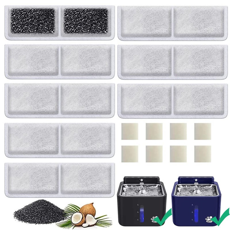 Kastty 8 Pack Replacement Filters and Pump Filters for Battery Operated Cat Water Fountain Made of Activated Carbon and PP Cotton Food Grade