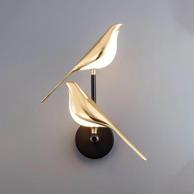 MODERN BIRD LIGHT,2 LIGHTS FUN LED WALL LIGHT FIXTURES,BEDSIDE WALL LAMPS FOR LIVING ROOM BEDROOM IN GOLD (SPAROW LIGHT 2)