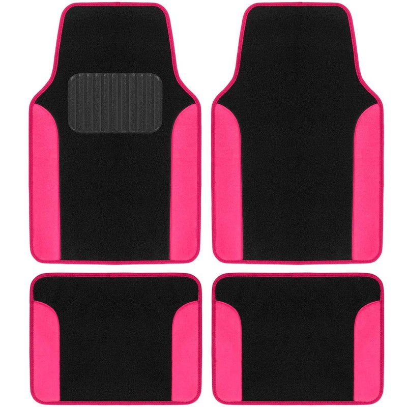 BDK Hot Pink Carpet TwoTone Faux Leather Automotive Floor Mats Included AntiSlip Features and Builtin Heel Pad Stylish Floor Mats for Cars Truck Van SUV