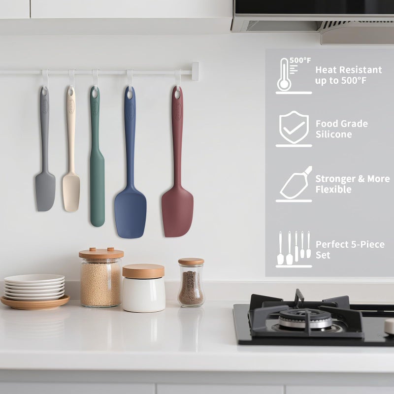 Coukre Silicone Spatula Set of 5,High Temperature Resistant, Food Grade Silicone, Dishwasher Safe, for Baking, Cooking (Pure Colorful A) - Image 5