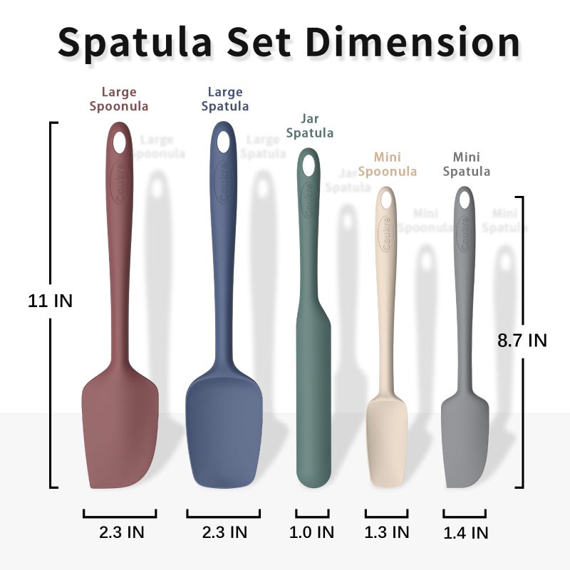 Coukre Silicone Spatula Set of 5,High Temperature Resistant, Food Grade Silicone, Dishwasher Safe, for Baking, Cooking (Pure Colorful A) - Image 2