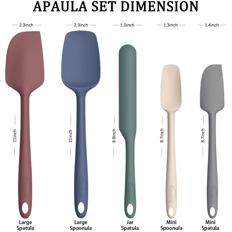 Coukre Silicone Spatula Set of 5,High Temperature Resistant, Food Grade Silicone, Dishwasher Safe, for Baking, Cooking (Pure Colorful A) - Image 3
