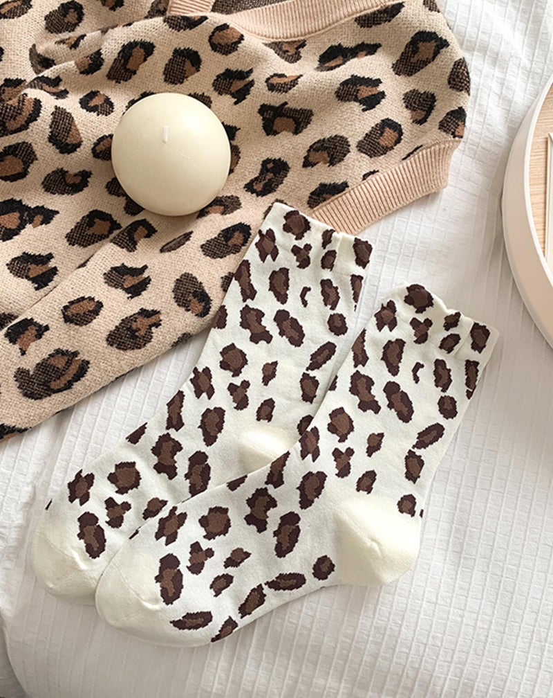 Yawlsow Leopard Socks Tortoise Shell Cheetah for Women Animal Print Crew Socks (3, Beige+Khaki+Brown) - Image 5
