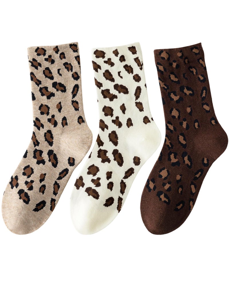 Yawlsow Leopard Socks Tortoise Shell Cheetah for Women Animal Print Crew Socks (3, Beige+Khaki+Brown) - Image 1