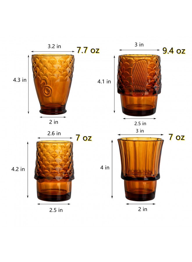 Frcctre Set of 4 Koi Fish Design Drinking Glasses, Stackable Amber Tumbler Glasses Beverage Cups Juice Tumblers Drinking Water Cups Nautical Glassware for Home, Party, Bar - Image 1
