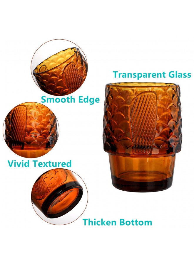 Frcctre Set of 4 Koi Fish Design Drinking Glasses, Stackable Amber Tumbler Glasses Beverage Cups Juice Tumblers Drinking Water Cups Nautical Glassware for Home, Party, Bar - Image 2
