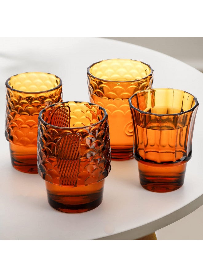 Frcctre Set of 4 Koi Fish Design Drinking Glasses, Stackable Amber Tumbler Glasses Beverage Cups Juice Tumblers Drinking Water Cups Nautical Glassware for Home, Party, Bar - Image 4
