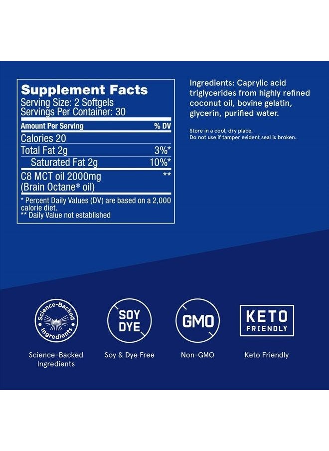 Bulletproof - Brain Octane Softgels, 60 Count, Pure C8 MCT Oil for Sustained Ennergy - Image 1