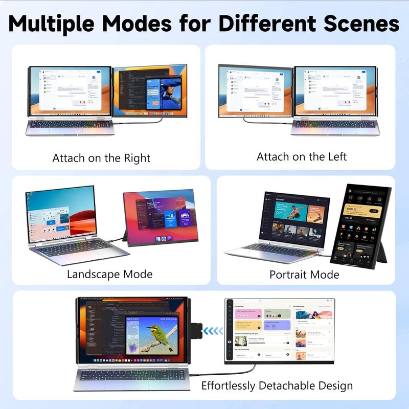 KEFEYA Laptop Screen Extender, 15.6" FHD 1080P IPS Laptop Monitor Extender Detachable, Portable Monitor for Laptops 13-17.3" with Breath Light, Plug n Play for Windows/Mac/Android/Switch/PS5 - Image 4