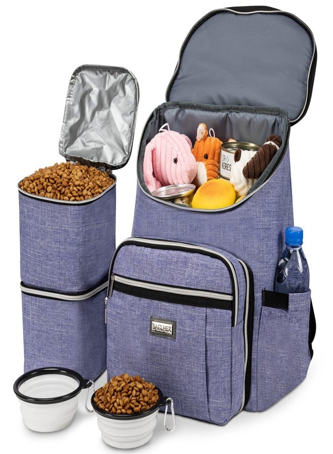 BAGLHER حقيبة ظهر BAGLHER للسفر مع الكلاب - حاوية طعام قابلة للفصل لحمل مستلزمات الحيوانات الأليفة، حقيبة ظهر للسفر مع وعاءين سيليكون قابلين للطي وسلتين للطعام، لون بنفسجي - Image 1