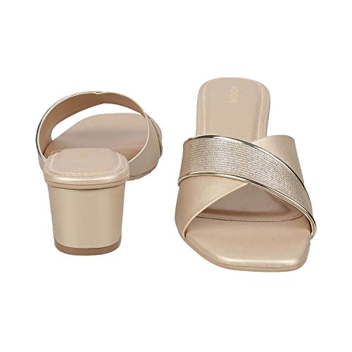 Mochi Women Gold Block Heel Fashion Slip-on UK/4 EU/37 (40-53) - Image 5