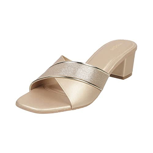 Mochi Women Gold Block Heel Fashion Slip-on UK/4 EU/37 (40-53) - Image 1