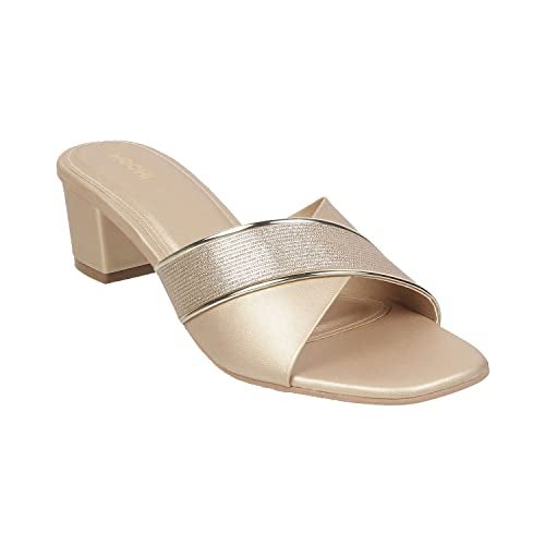 Mochi Women Gold Block Heel Fashion Slip-on UK/4 EU/37 (40-53) - Image 2