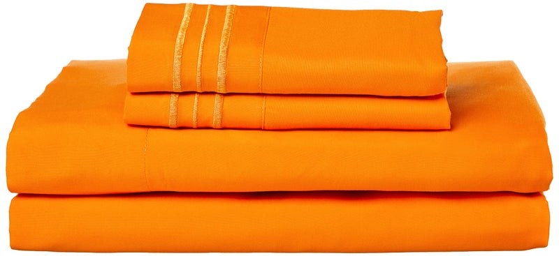 CELINE LINEN Best  Softest  Coziest Bed Sheets Ever! 1800 Premier Hotel Quality Wrinkle-Resistant 4-Piece Sheet Set with Deep Pockets  King Vibrant Orange