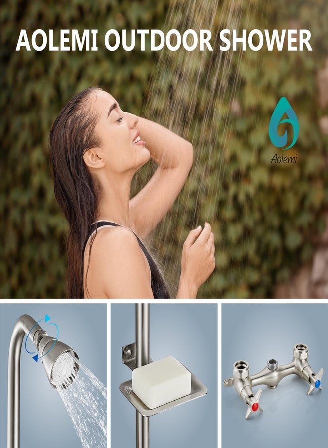 Aolemi Outdoor Shower Kit,Outdoor Shower Fixtures Faucet System with Brass Showerhead,Double Handle Exposed Shower with Brass Mix Valve,6 Inch Center with Soap Dish,Pipe Upward,Brushed Nickel - Image 2