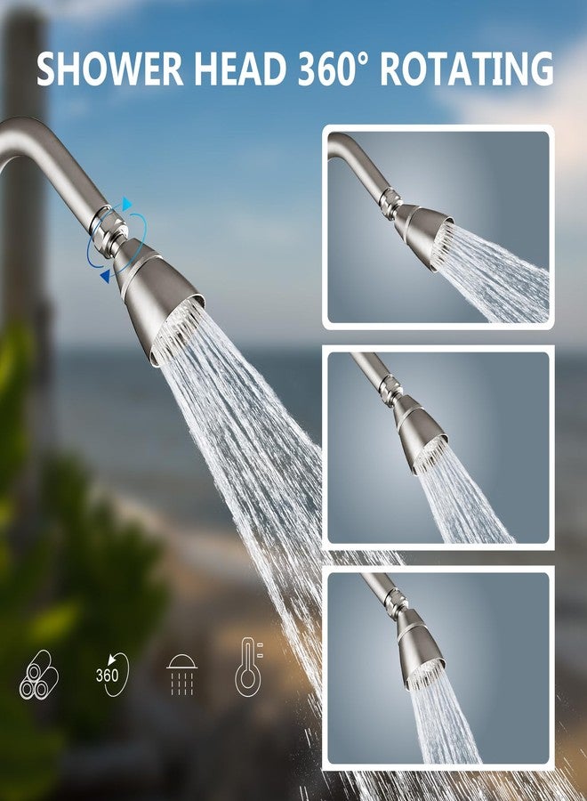 Aolemi Outdoor Shower Kit,Outdoor Shower Fixtures Faucet System with Brass Showerhead,Double Handle Exposed Shower with Brass Mix Valve,6 Inch Center with Soap Dish,Pipe Upward,Brushed Nickel - Image 4