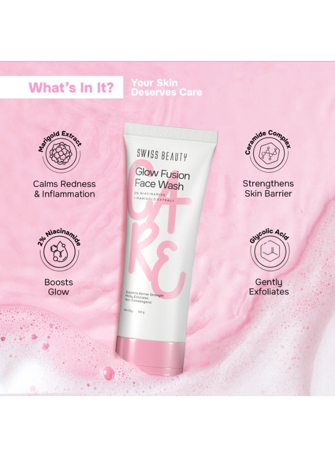 Swiss Beauty Care Glow Fusion Face Wash | Deep Yet Gentle Cleanse | 2% Niacinamide & Marigold Extract | Exfoliating | 100gm - Image 2