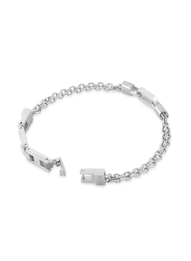 CERRUTI 1881 Tommaso Tommaso Silver Plated Stainless Steel Double Chain Bracelet for Men 180mm for Men | Best Price UAE