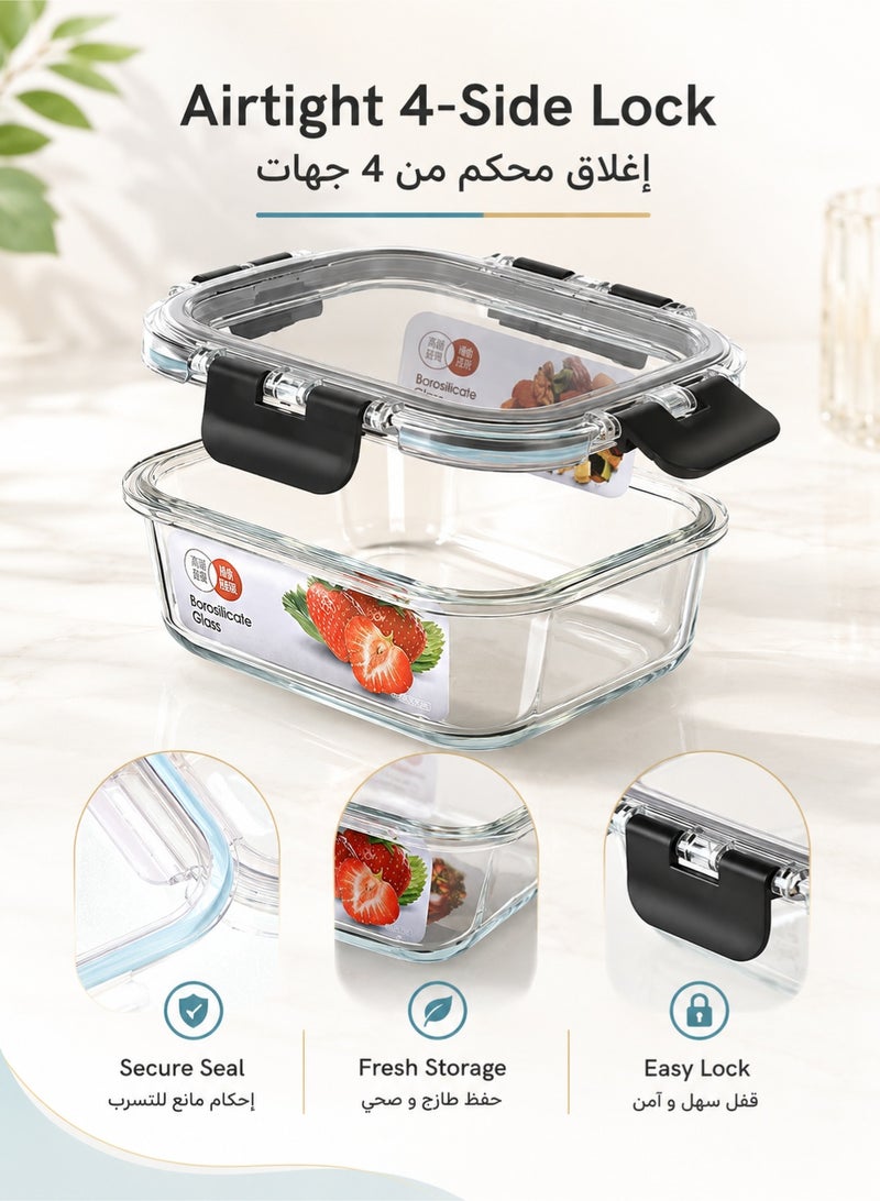 Denzoz Glass Food Storage Containers with Locking Lids Glass Meal Prep Containers with Lids Lunch Bento Boxes 1 Compartment 4pk Box Set Transparent Lids BPA Free and Dishwasher Safe - Image 2