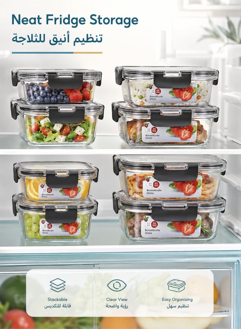 Denzoz Glass Food Storage Containers with Locking Lids Glass Meal Prep Containers with Lids Lunch Bento Boxes 1 Compartment 4pk Box Set Transparent Lids BPA Free and Dishwasher Safe - Image 3