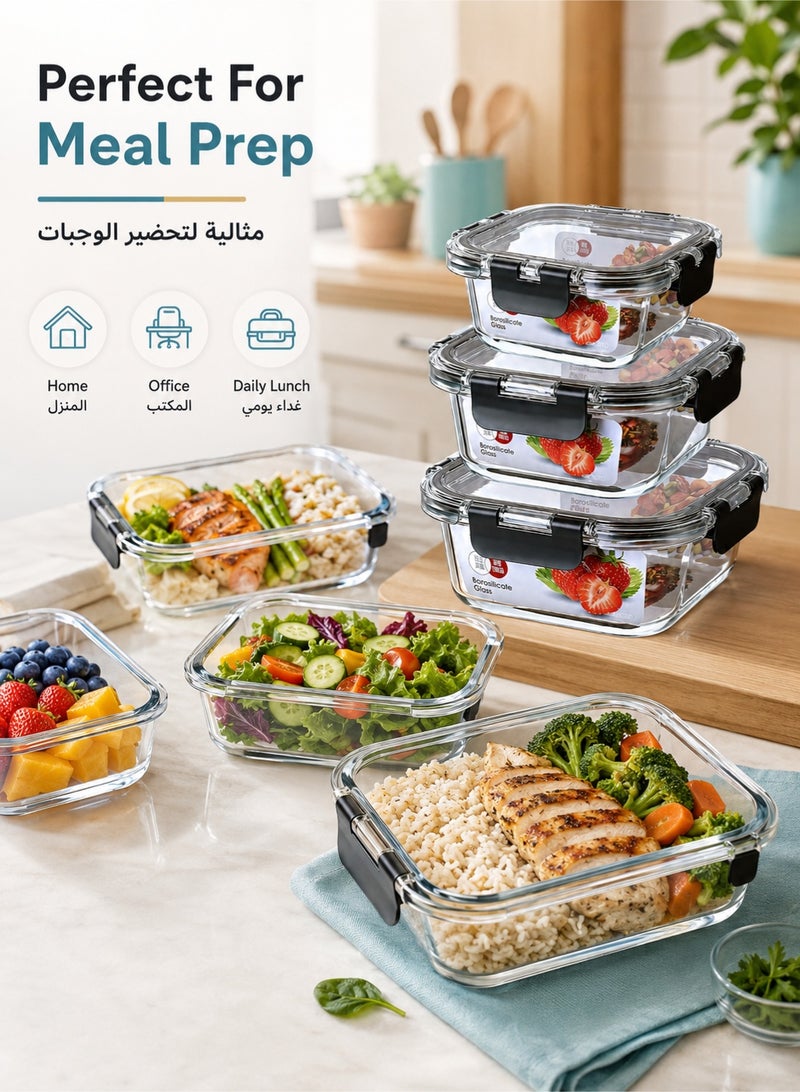 Denzoz Glass Food Storage Containers with Locking Lids Glass Meal Prep Containers with Lids Lunch Bento Boxes 1 Compartment 4pk Box Set Transparent Lids BPA Free and Dishwasher Safe - Image 4