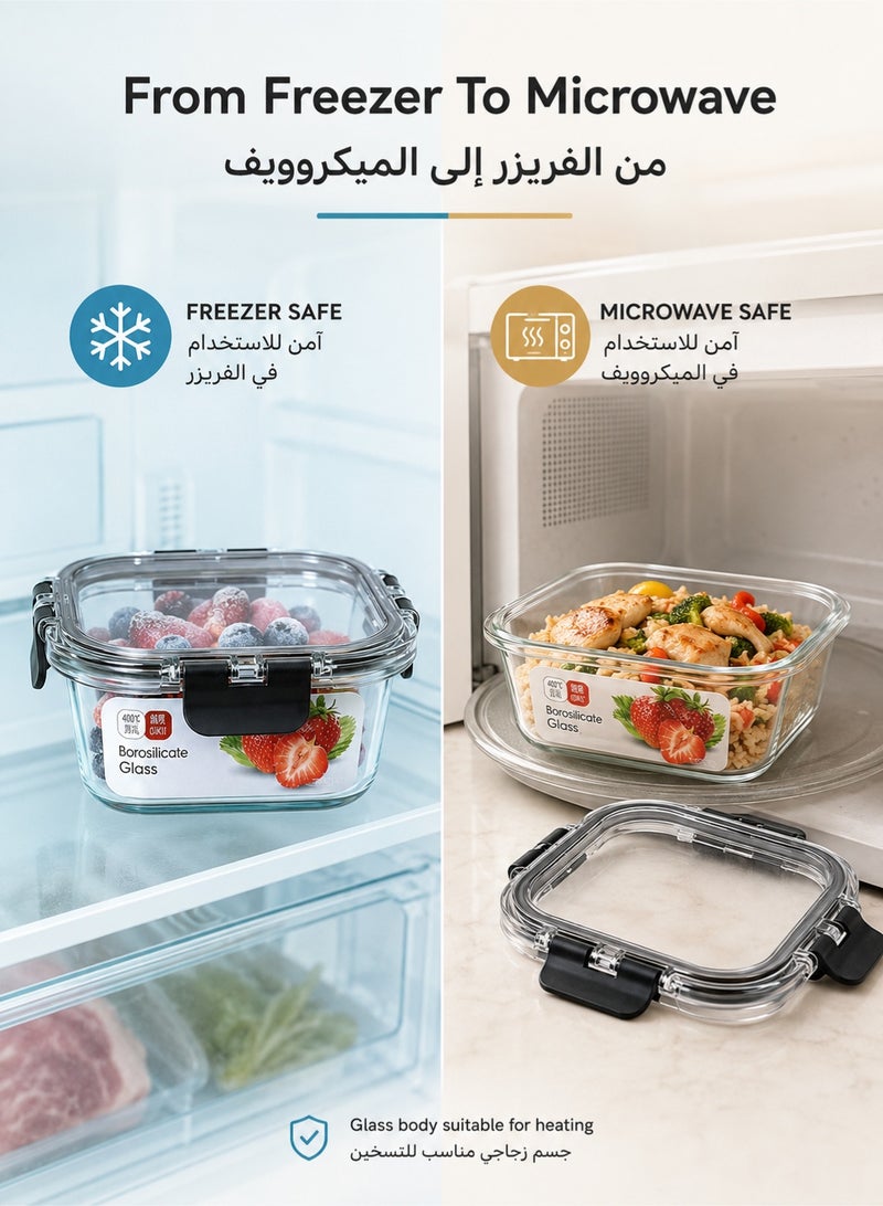 Denzoz Glass Food Storage Containers with Locking Lids Glass Meal Prep Containers with Lids Lunch Bento Boxes 1 Compartment 4pk Box Set Transparent Lids BPA Free and Dishwasher Safe - Image 5