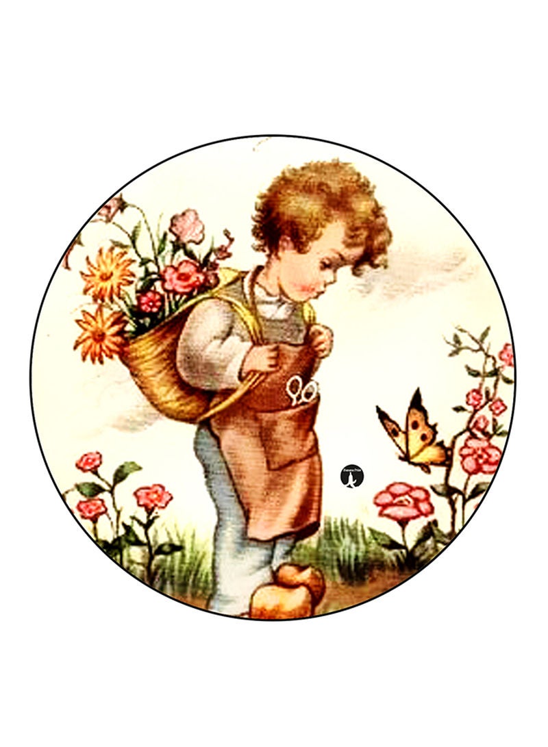 RKN Vintage Art Printed Round Pin Badge Multicolour - Image 1