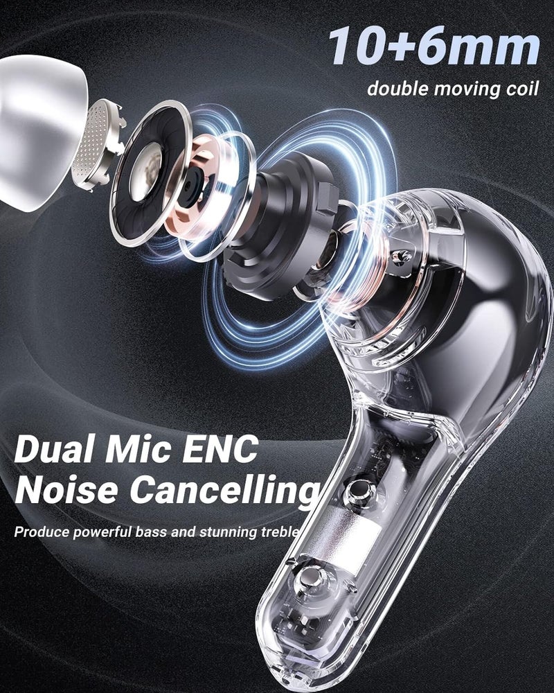 ACEFAST T8 Wireless Bluetooth 5.3 Headphones LED Power Display Mini Crystal in-Ear Earbuds with Wireless Charging Case Touch Control Built-in Mic Headphone for Sports Waterproof Earphone - Black - Image 2