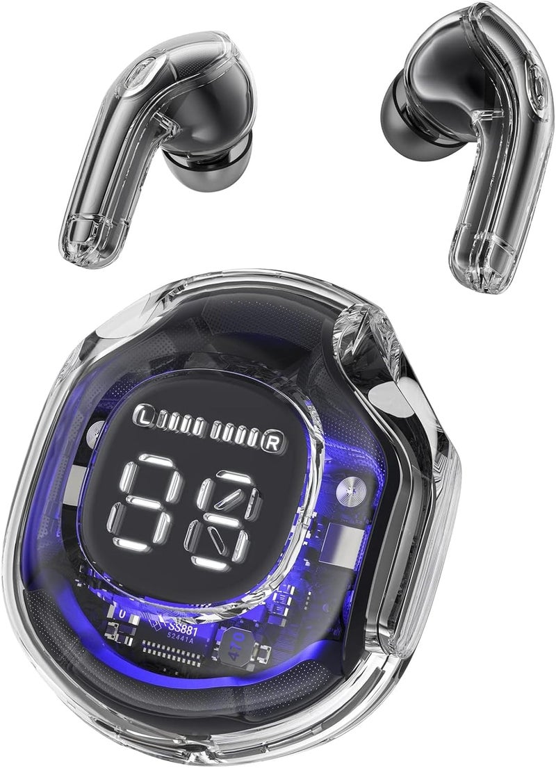 ACEFAST T8 Wireless Bluetooth 5.3 Headphones LED Power Display Mini Crystal in-Ear Earbuds with Wireless Charging Case Touch Control Built-in Mic Headphone for Sports Waterproof Earphone - Black - Image 1