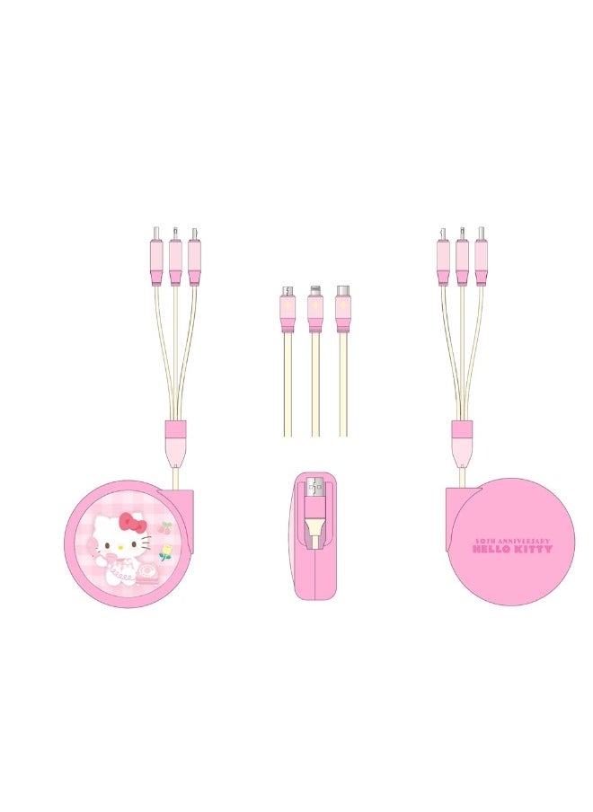 Miniso Charge all your devices effortlessly with this Hello Kitty 3-in-1 retractable charging cable. 
