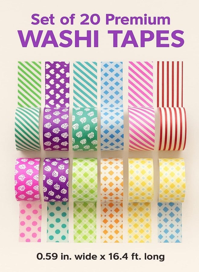 JMK CRAFTS Decorative Washi Tape Set | 20 Rolls Colorful Self-Adhesive Paper Tape for Scrapbooking, DIY Arts & Crafts, Journaling, Gift Wrapping & Creative Projects for Kids & Adults - Image 5