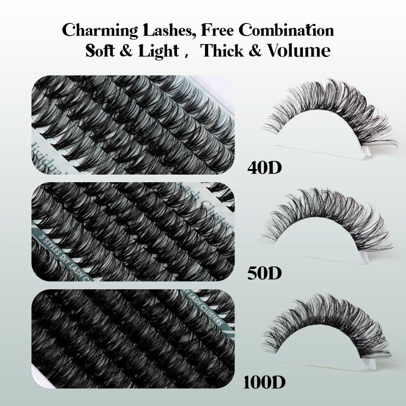 Lanciley Lash Clusters Kit 320PCS 11-20MM 40D 50D 100D Thick Volume Cluster Eyelash Extensions Natural Volume Lashes D Curly Eyelashes DIY Lash Extension Kit with Lash Bond + Seal + Remover + Tweezers-3 - Image 3