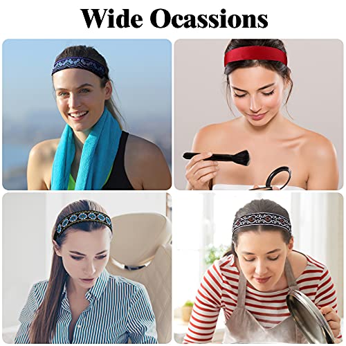 Sintege 8 Pcs Woman Elastic Headband Adjustable Non Slip Velvet Lined Headbands Solid Color Boho Hair Bands for Women Sport Yoga Work Makeup Stylish Hairband(Classic Style) - Image 5