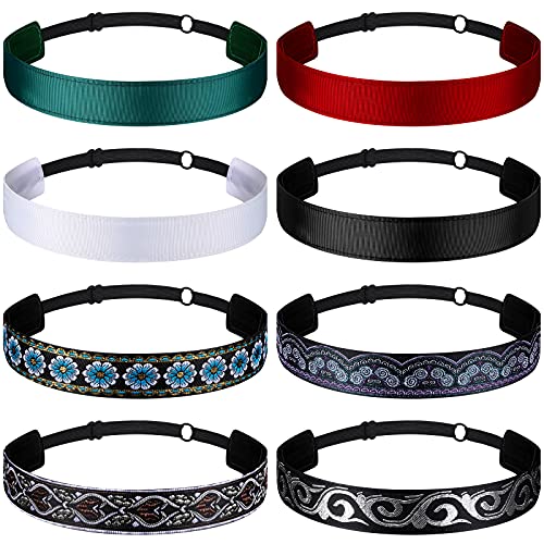 Sintege 8 Pcs Woman Elastic Headband Adjustable Non Slip Velvet Lined Headbands Solid Color Boho Hair Bands for Women Sport Yoga Work Makeup Stylish Hairband(Classic Style) - Image 1