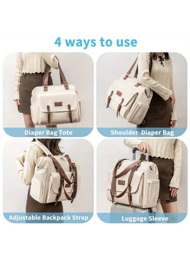 3 In 1 Convertible Insulated Mother Bag Backpack Large Capacity Soft Shell Travel Diaper Beige - Image 2
