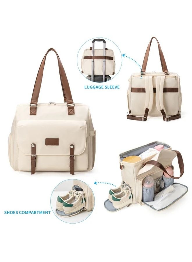 3 In 1 Convertible Insulated Mother Bag Backpack Large Capacity Soft Shell Travel Diaper Beige - Image 5