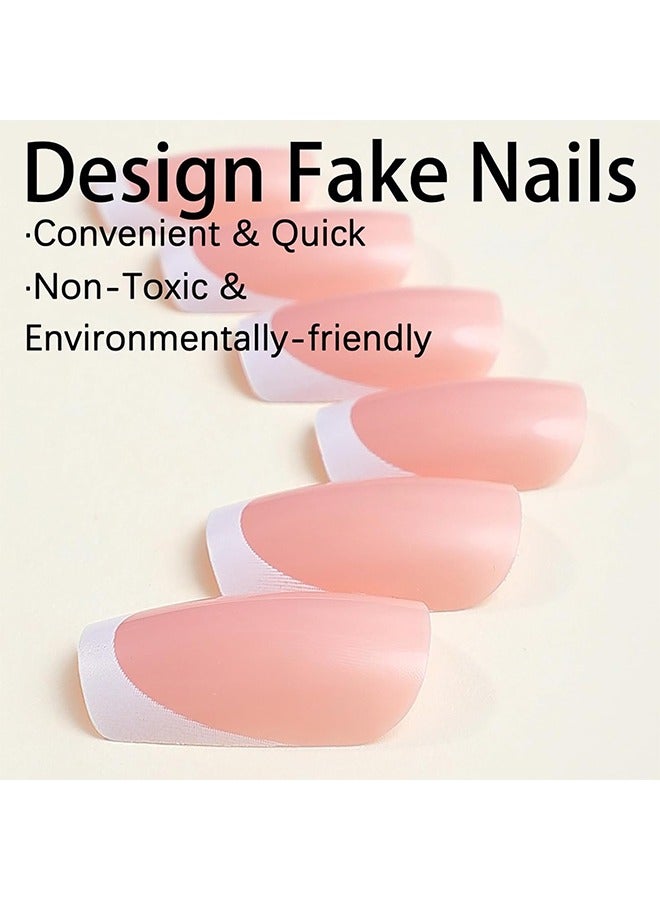HS French Tip Press On Nails, Package Soft Gel French Fake Nails Short, Salon-Quality Press On Nails, Seamless Glue-On Nails For Woman Nail Art Manicure - Image 3
