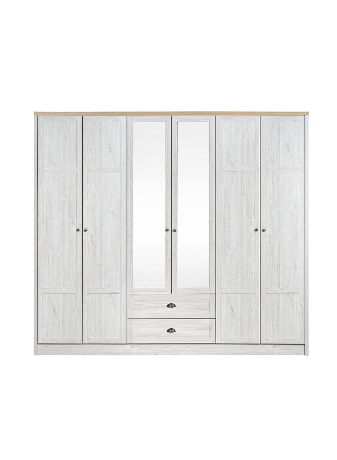 DANUBE HOME Cambridge 6-Door Wardrobe With 2 Drawers And Mirror Spacious Bedroom Storage Stylish Wardrobe With Drawers Full-Length Mirror Durable And Elegant Home Décor - Oak And White Oak - Image 3