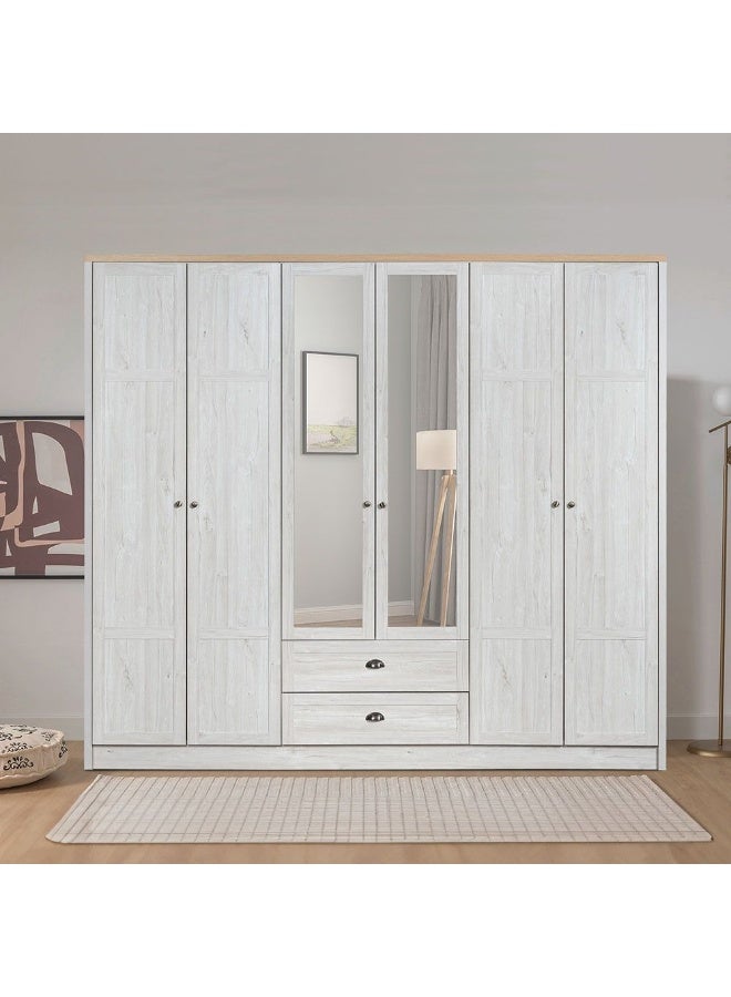 DANUBE HOME Cambridge 6-Door Wardrobe With 2 Drawers And Mirror Spacious Bedroom Storage Stylish Wardrobe With Drawers Full-Length Mirror Durable And Elegant Home Décor - Oak And White Oak - Image 1