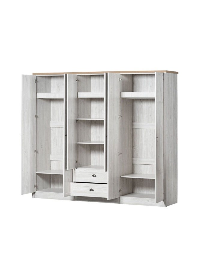 Cambridge 6-Door Wardrobe With 2 Drawers And Mirror Spacious Bedroom Storage Stylish Wardrobe With Drawers Full-Length Mirror Durable And Elegant Home Décor - Oak And White Oak