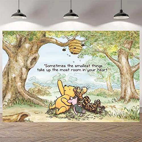 Unbala Winnie Quotes Backdrop The Pooh Banner 57 x 37 Inch Perfect Baby Shower Decorations Bear Bee Birthday Party Supplies Decorations - Image 1