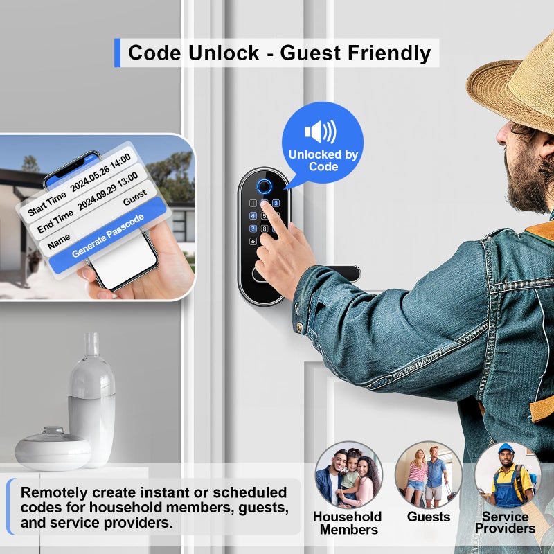 samtechT Bluetooth Fingerprint Smart Lock with Handle & Keypad â€“ Fits Most US Doors, DIY Install, Keyless Entry: Code, FOB, Auto-Lock. Ideal for Home, Airbnb, Rental, Kids, Seniors. Alexa & Google Compatible - Image 3