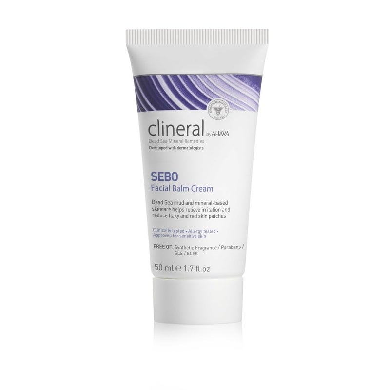AHAVA Clineral Sebo Facial Balm Cream Rich balm reduces facial irritation redness softens dry sensitive skin enriched with Osmoter Dead Sea Mud Aloe Vera Hippophae Bergamot Oil 17 FlOz