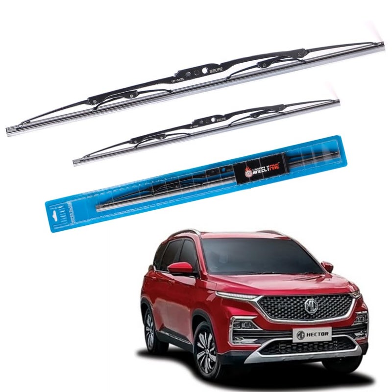 Wheelyfine Car Wiper Blades | Metal Frame | Water Repellent Windshield Wipers | Blade Refills For Mg Hector (2019 model) Dr 24"/Pa 16" - Image 1