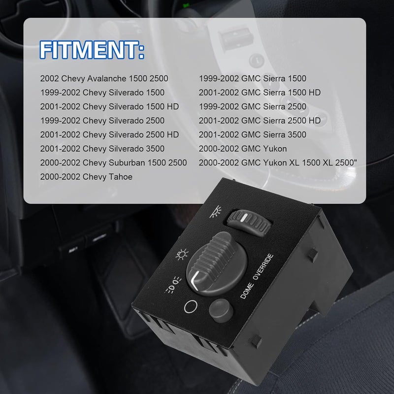 LCWRGS 15755595 Headlight Switch Replacement for 1999-2002 Chevy Silverado Avalanche Suburban & GMC Sierra Yukon, Headlamp Dimmer Switch Replace# D1534G DS-968 - Image 2