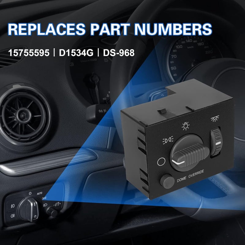 LCWRGS 15755595 Headlight Switch Replacement for 1999-2002 Chevy Silverado Avalanche Suburban & GMC Sierra Yukon, Headlamp Dimmer Switch Replace# D1534G DS-968 - Image 3